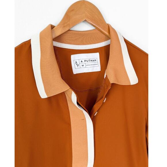 A. Putnam Long Sleeve Polo Golf Shirt in Terra Orange Brown Stripe Trim M - Picture 3 of 14